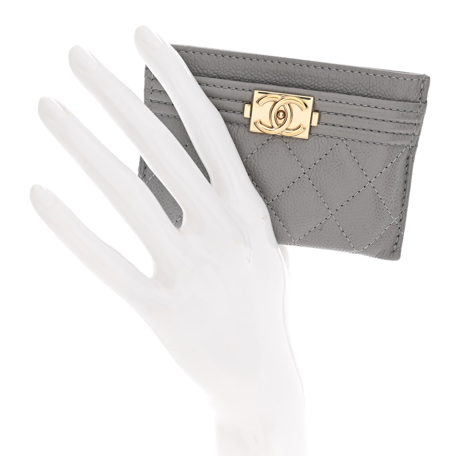 Chanel Caviar Quilted Boy Card Holder Grey Grey 2 of 9