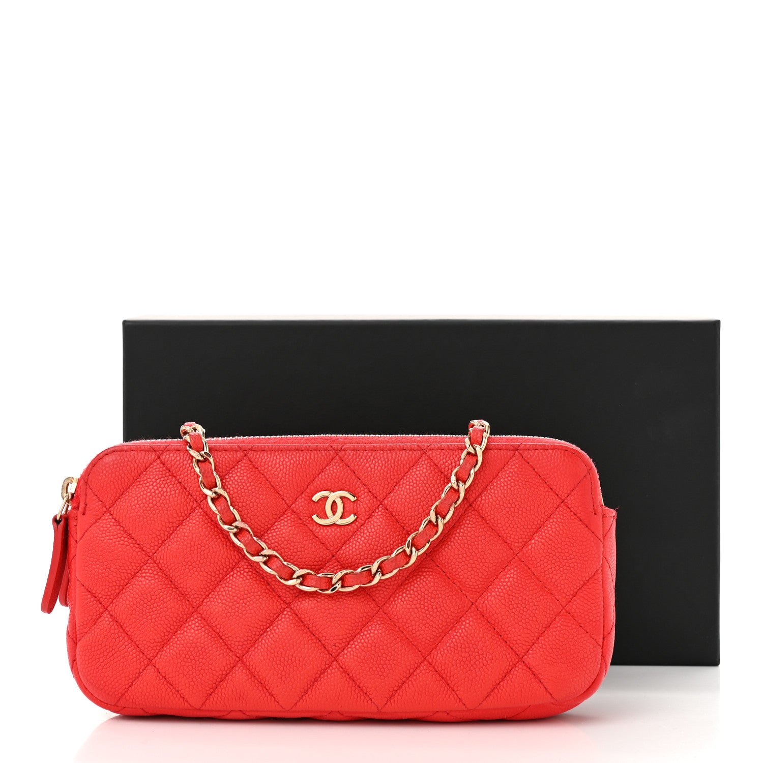 Chanel Caviar Quilted Small Clutch With Chain Red 13 of 13