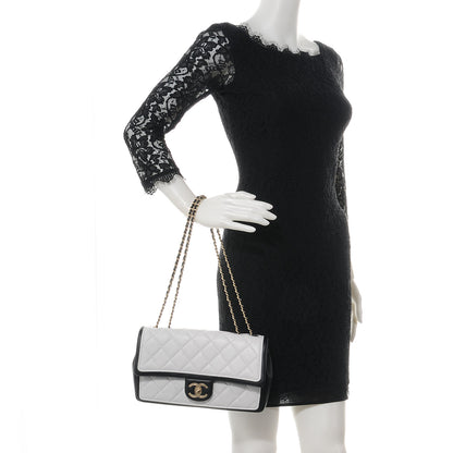 Chanel Calfskin Quilted Graphic Flap Bag Black White 2 of 8