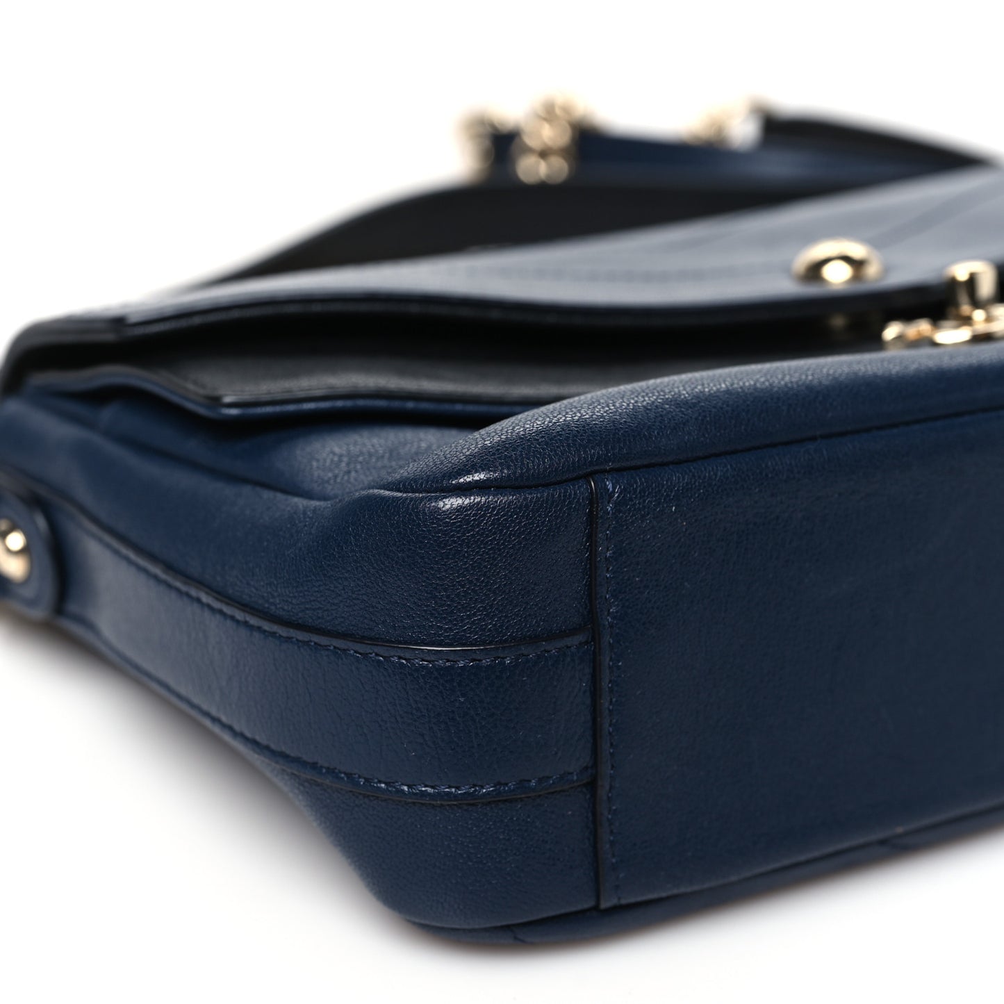 Sheepskin Chevron Quilted Mini Double Chevron Flap Navy Black