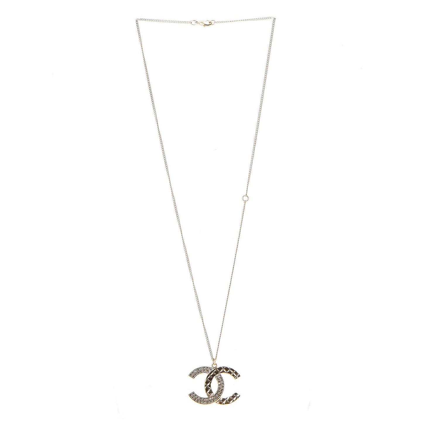 Baguette Crystal Quilted CC Pendant Necklace Gold
