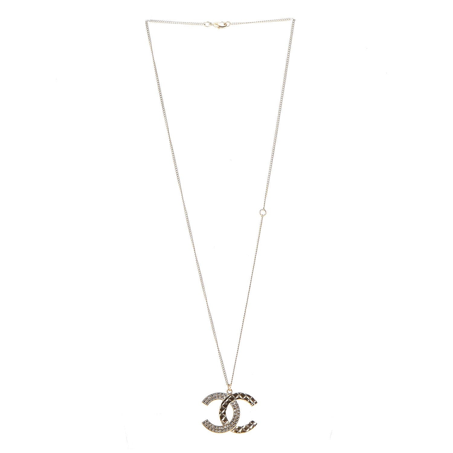 Chanel Baguette Crystal Quilted CC Pendant Necklace Gold 4 of 6