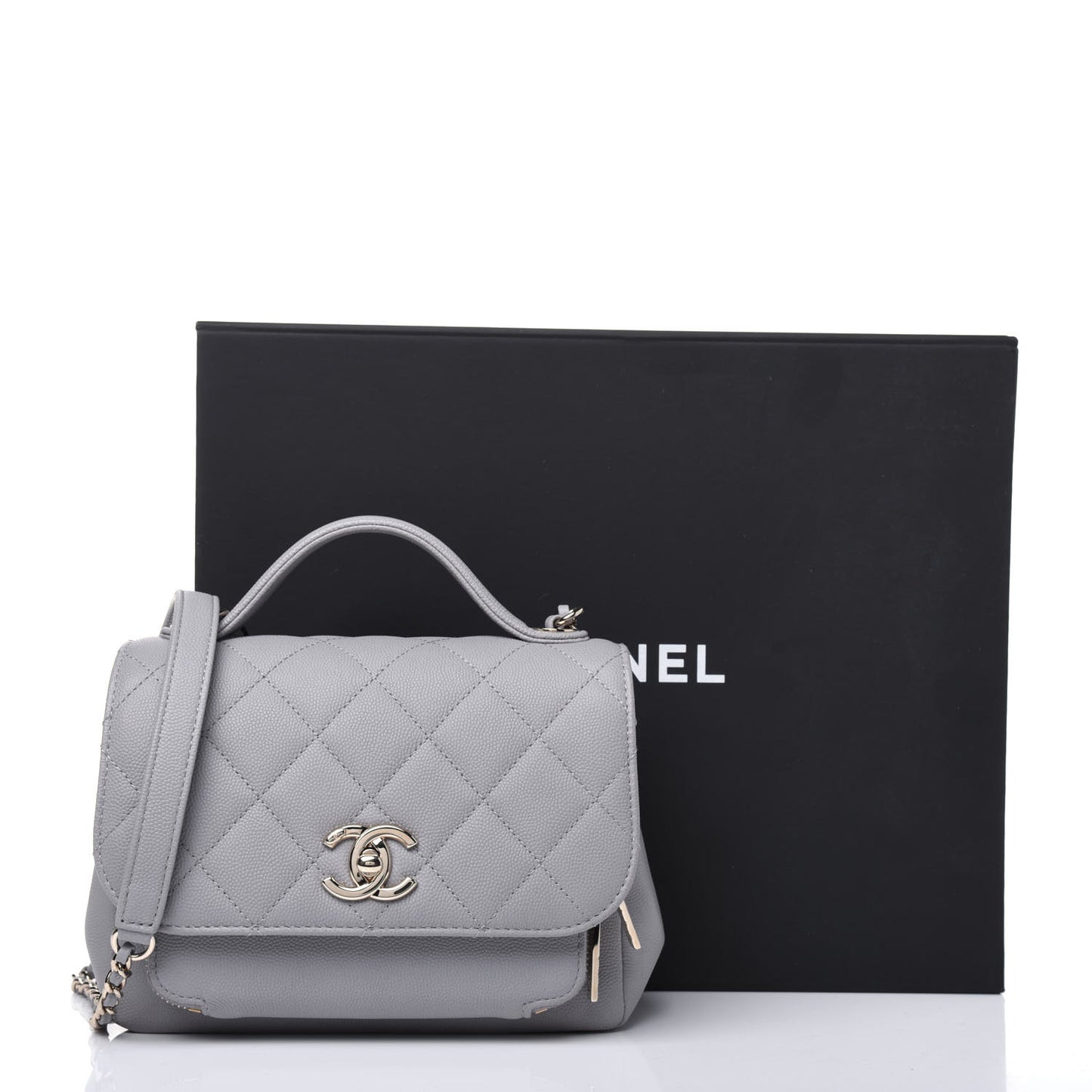 Caviar Quilted Small Business Affinity Flap Grey