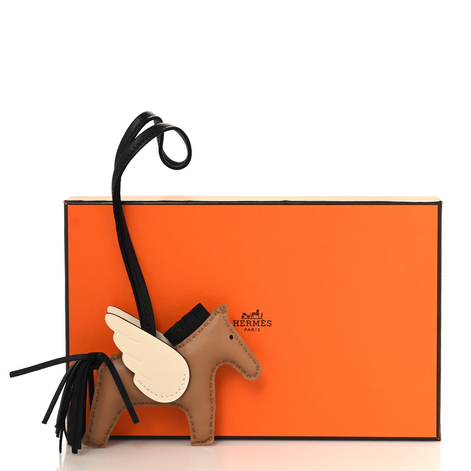 Hermes Milo Lambskin Grigri Rodeo Pegase Horse Bag Charm PM Sesame Black Nata 5 of 5