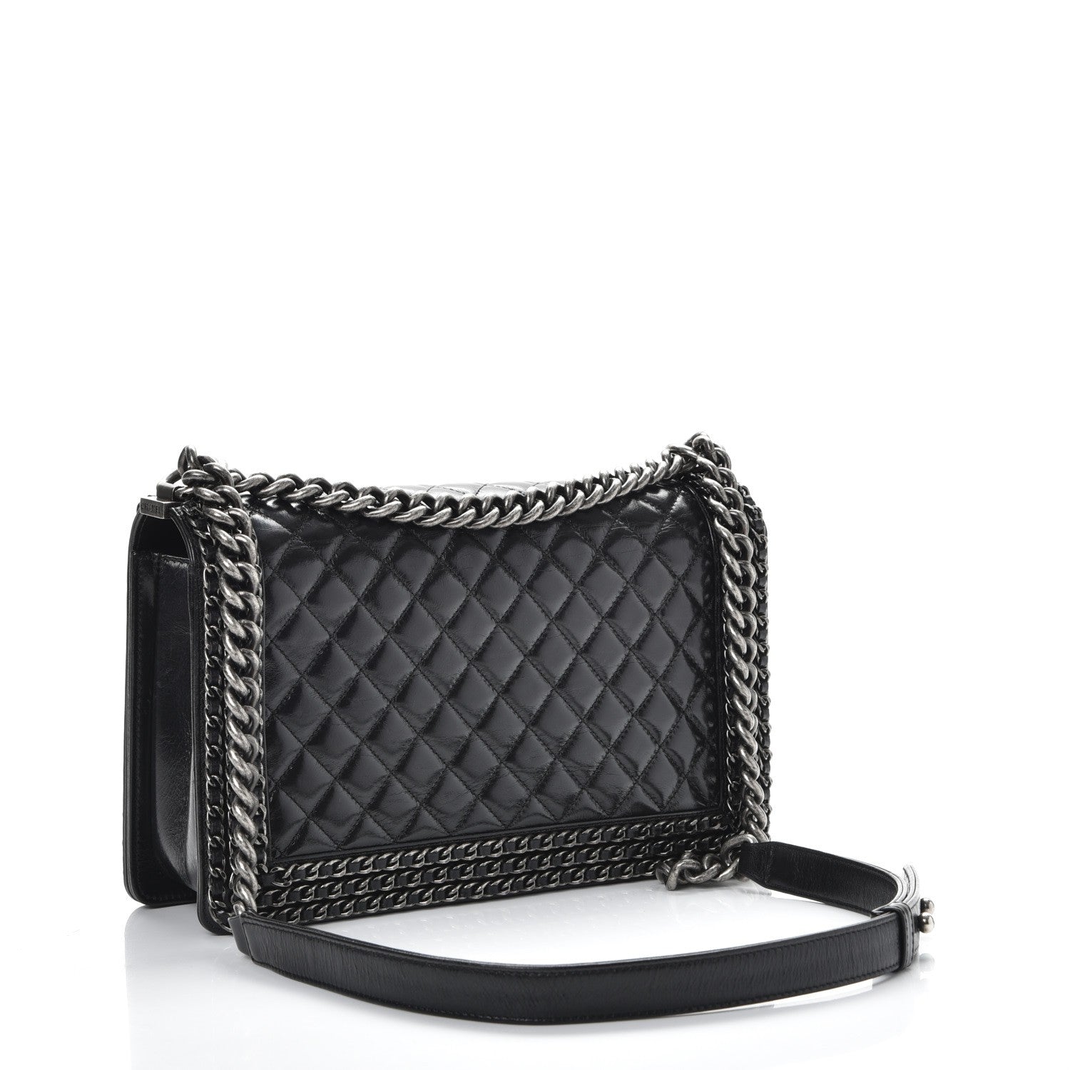 Chanel Glazed Calfskin Quilted New Medium Boy Chained Flap Black 4 of 10