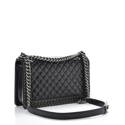 Chanel Glazed Calfskin Quilted New Medium Boy Chained Flap Black 4 of 10