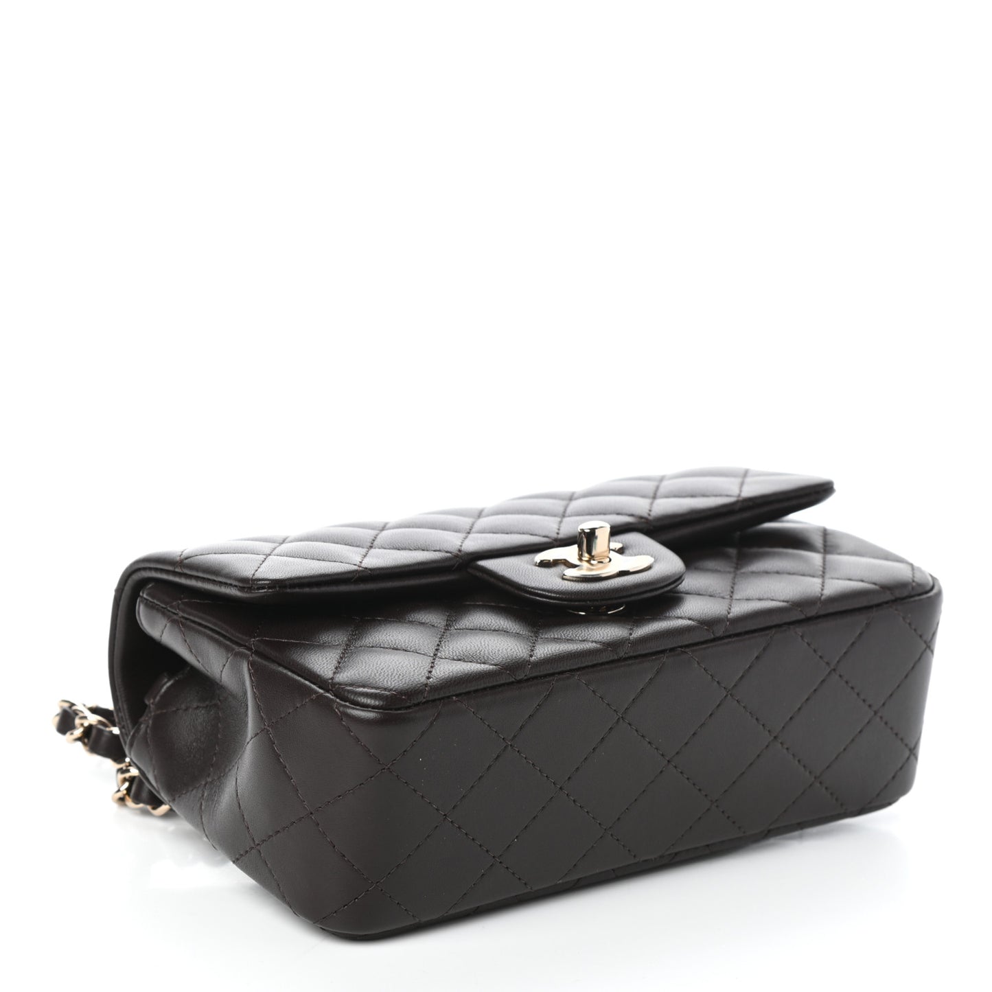 Lambskin Quilted Mini Rectangular Flap Dark Brown
