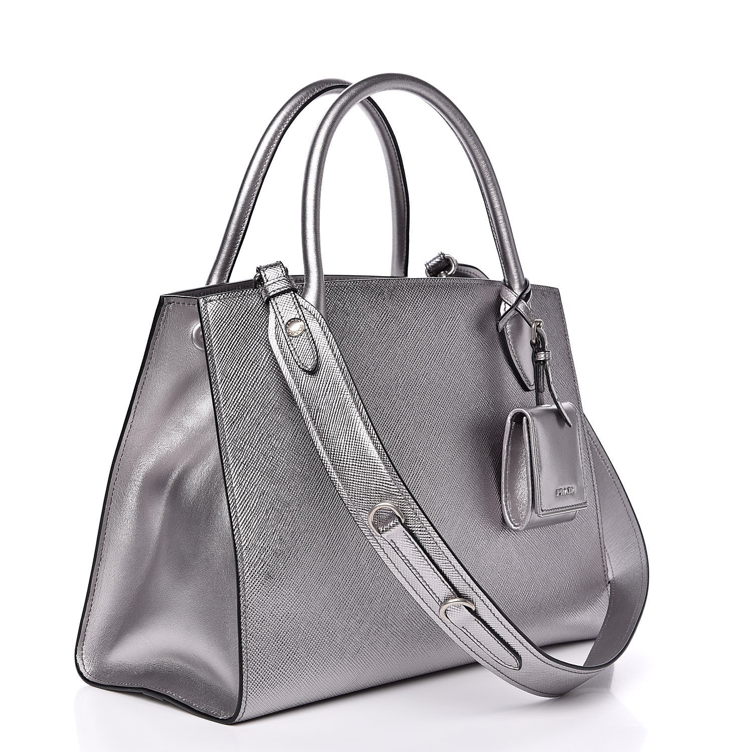 Prada Saffiano Cuir Calfskin Medium Monochrome Top Handle Tote Cromo 3 of 11