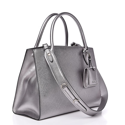 Prada Saffiano Cuir Calfskin Medium Monochrome Top Handle Tote Cromo 3 of 11