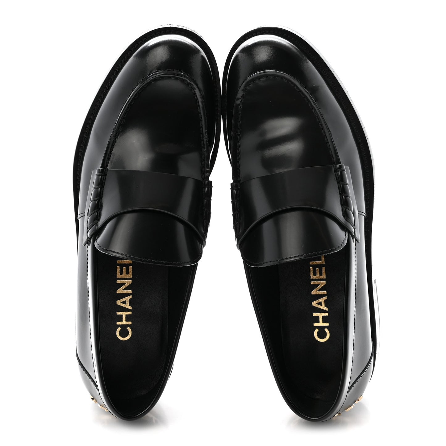 Shiny Calfskin Logo Loafers 37.5 Black