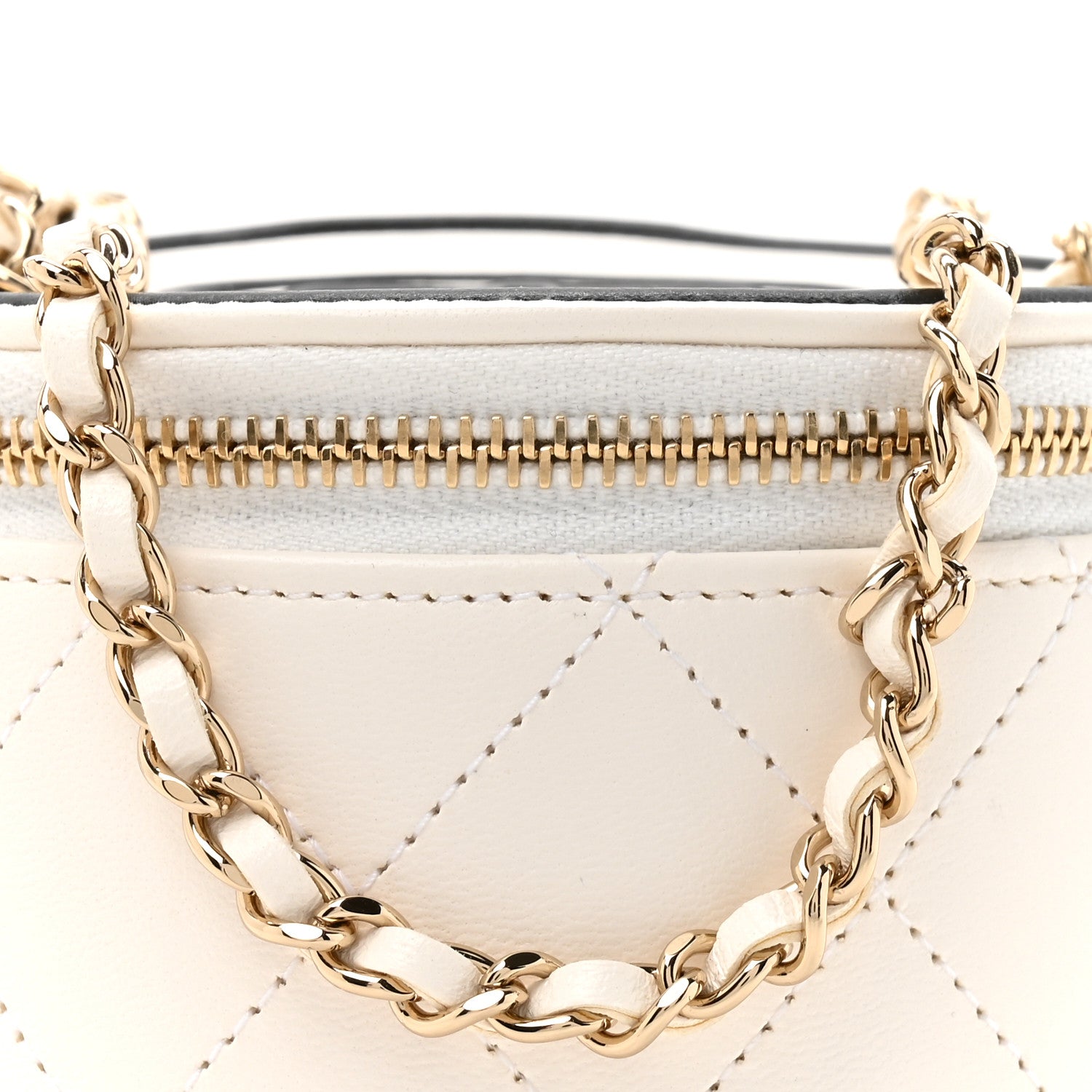 Chanel Lambskin Quilted Round Small Vanity Case With Chain White Black 8 of 12