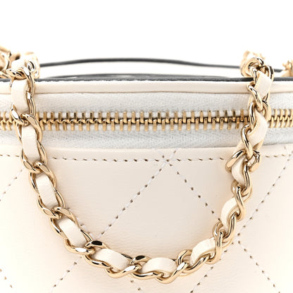 Chanel Lambskin Quilted Round Small Vanity Case With Chain White Black 8 of 12