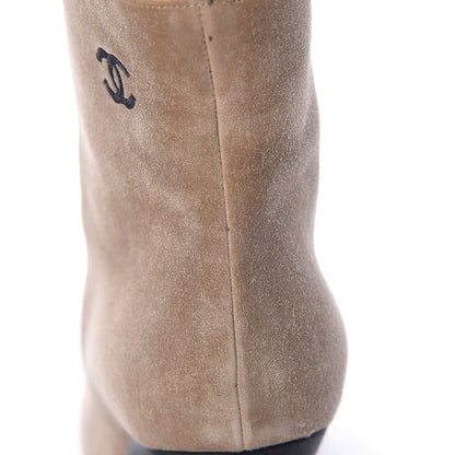 Chanel Suede Calfskin Satin Gabrielle Cap Toe Short Boots 38 Beige Black 10 of 12
