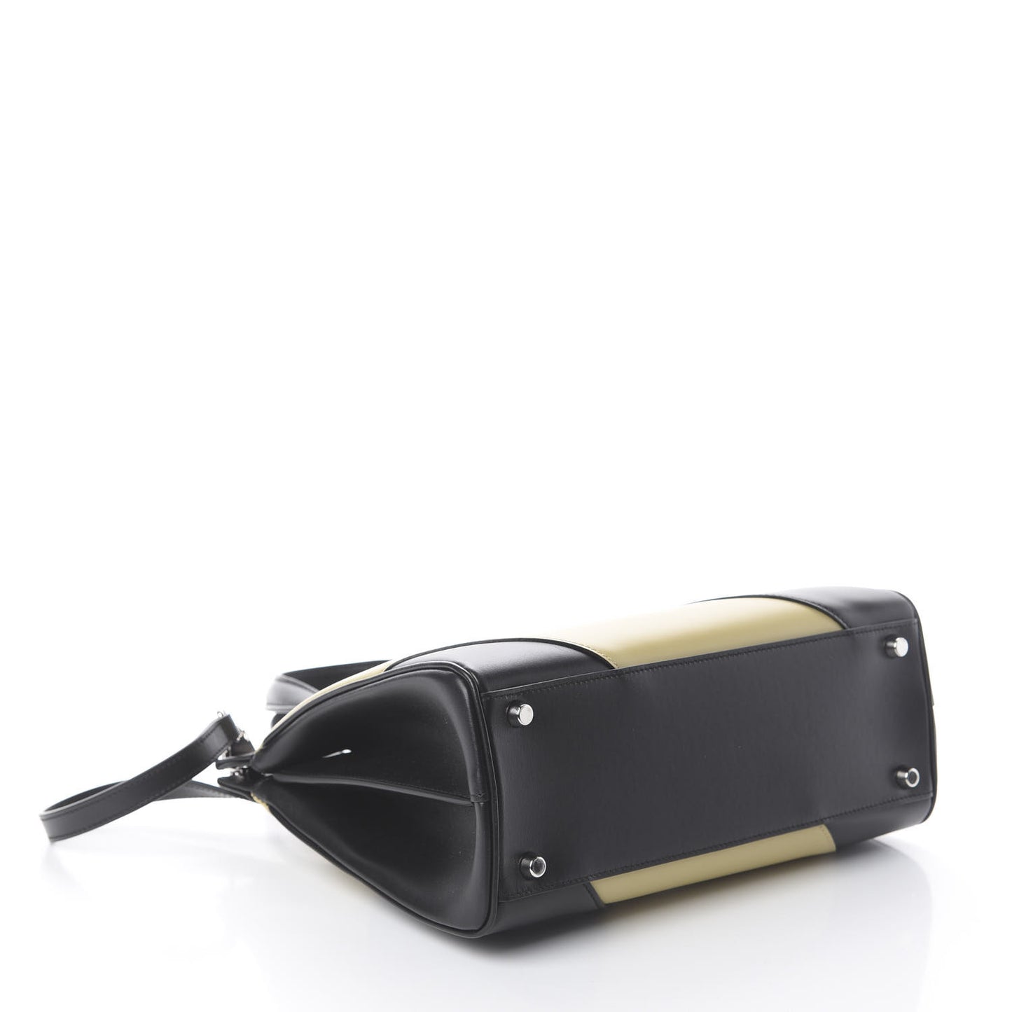 Smooth Calfskin Diagonal Striped Small Zumi Top Handle Bag Black Beige