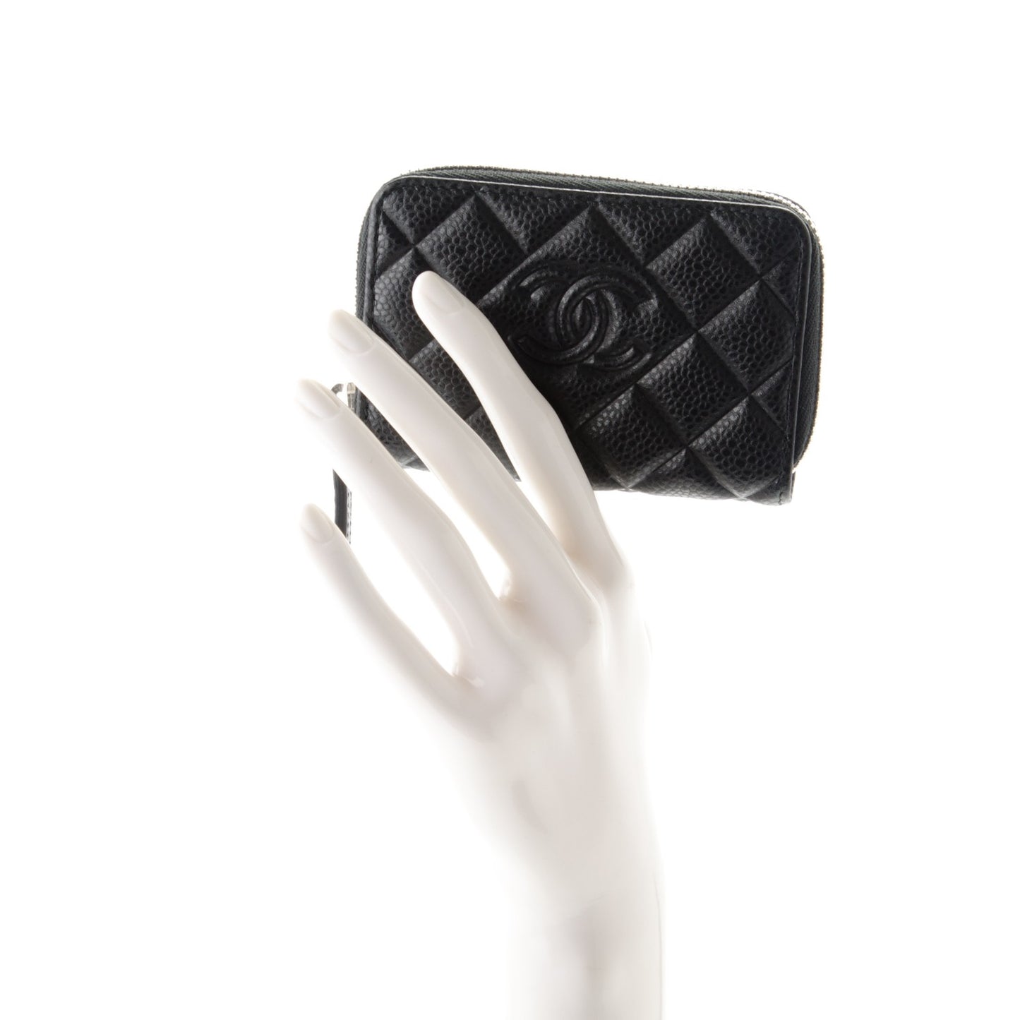 Caviar Quilted Diamond CC Zip Coin Purse Black