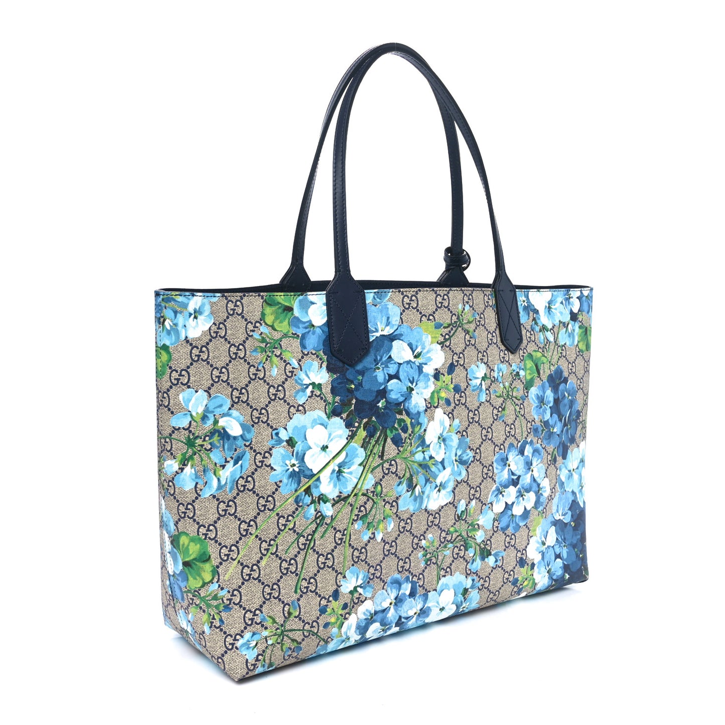 GG Supreme Monogram Blooms Medium Reversible Tote Beige Blue Navy