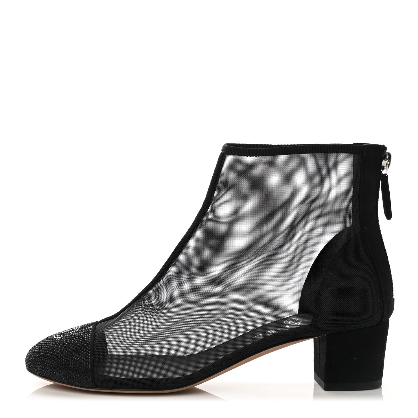 Mesh Suede Cap Toe Embellished Short Boots 38 Black