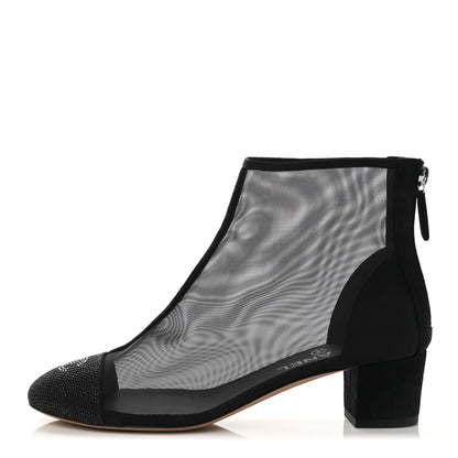 Chanel Mesh Suede Cap Toe Embellished Short Boots 38 Black 1 of 7