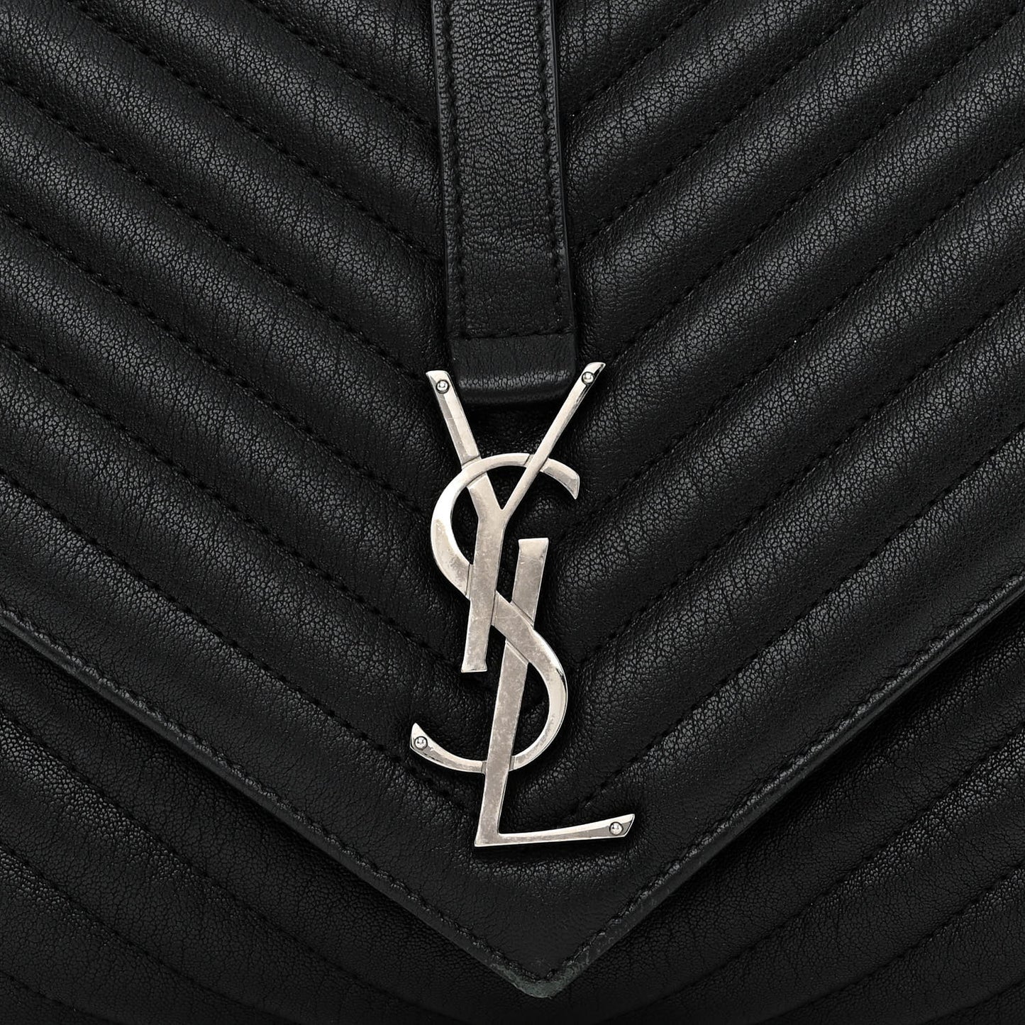 Sheepskin Matelasse Chevron Monogram Large College Satchel Black