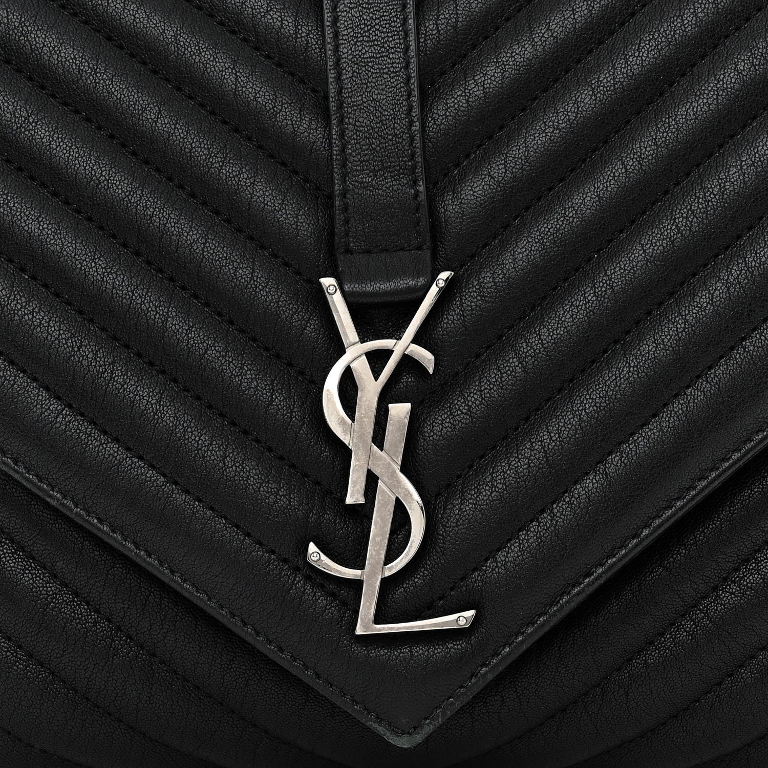 Saint Laurent Sheepskin Matelasse Chevron Monogram Large College Satchel Black 9 of 13