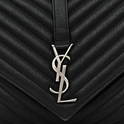 Saint Laurent Sheepskin Matelasse Chevron Monogram Large College Satchel Black 9 of 13