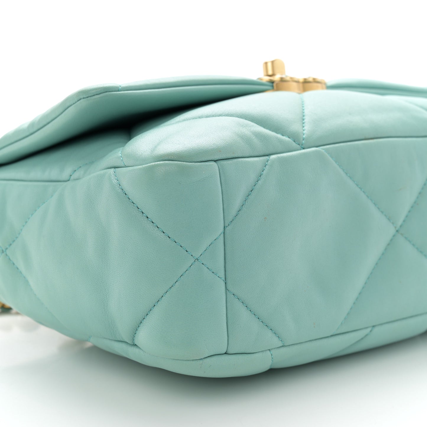 Shiny Lambskin Quilted Medium Chanel 19 Flap Light Blue