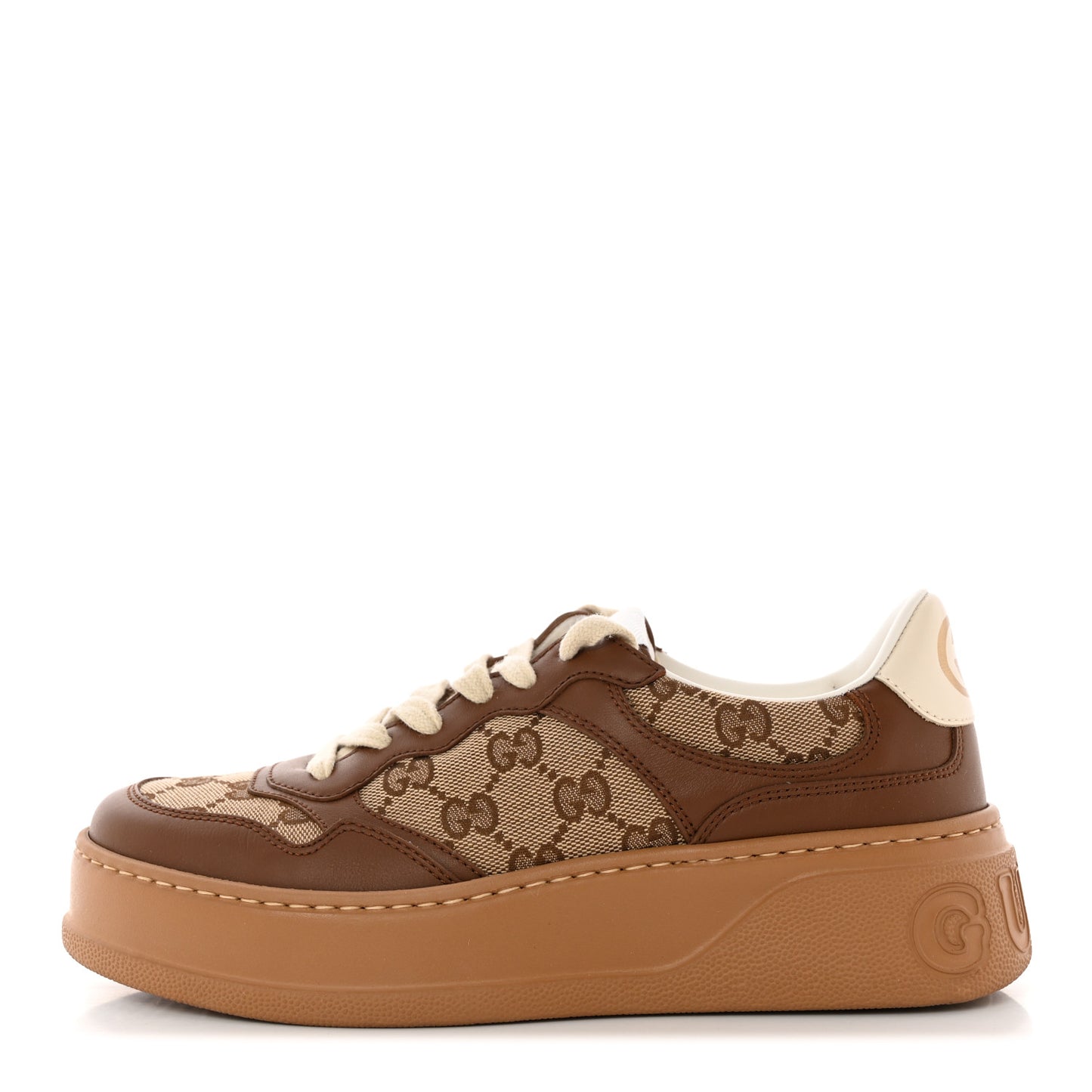 Calfskin GG Monogram Womens Platform 55mm Sneakers 38.5 Hezelnut Beige Ebony Mystic White