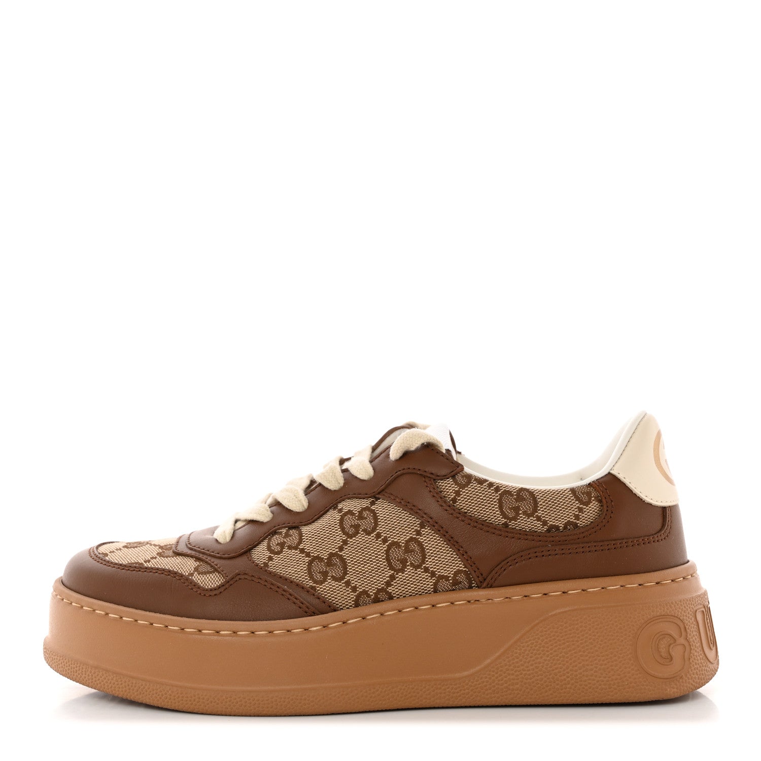 Gucci Calfskin GG Monogram Womens Platform 55mm Sneakers 38.5 Hezelnut Beige Ebony Mystic White 1 of 9