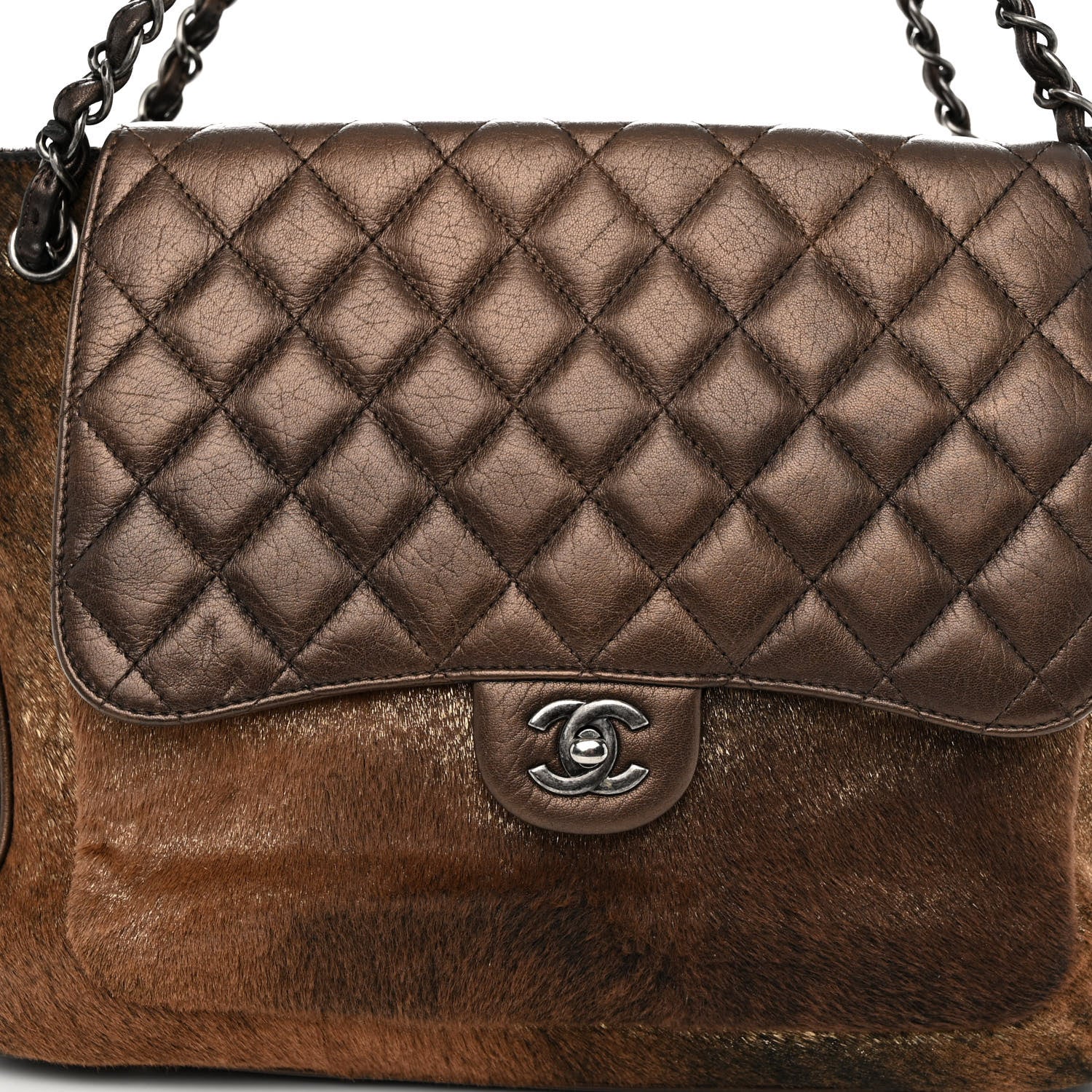 Chanel Metallic Lambskin Pony Hair Quilted Large Paris-Salzburg Front Flap Tote Bronze 10 of 14