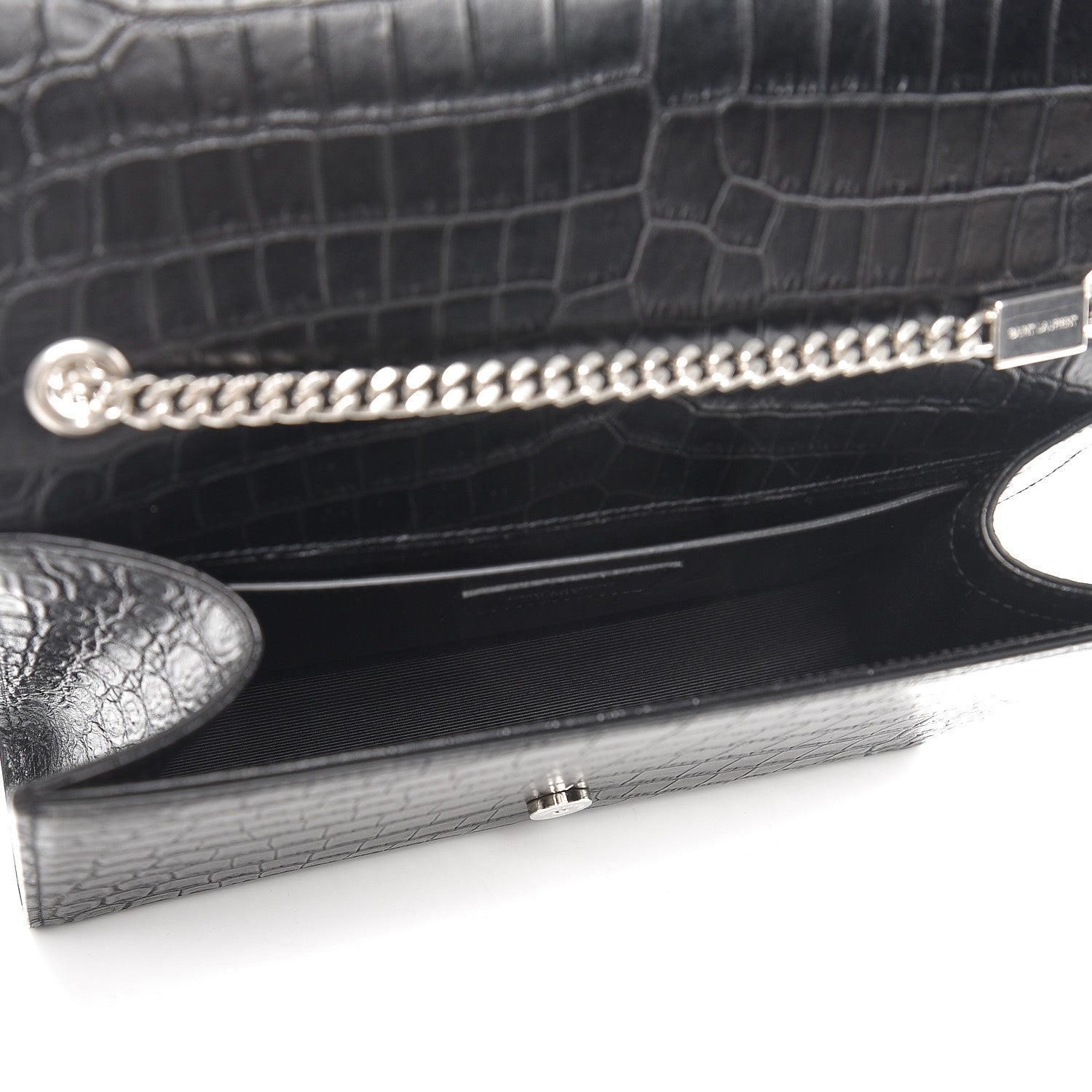 Saint Laurent Calfskin Crocodile Embossed Medium Classic Monogram Kate Tassel Satchel Black 5 of 7