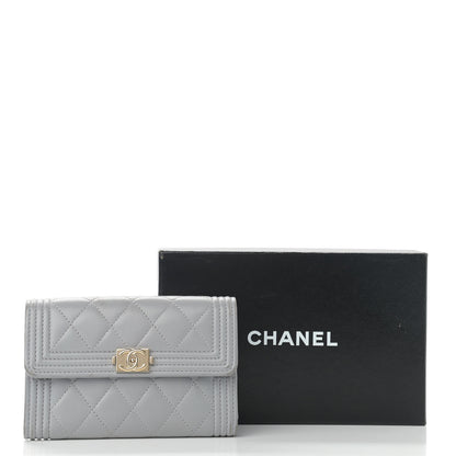 Chanel Lambskin Quilted Medium Boy Flap Wallet Grey 13 of 13