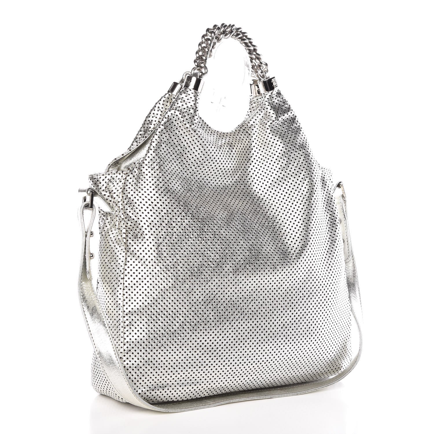 Chanel Metallic Glazed Calfskin Perforated Medium Rodeo Drive Tote Silver 3 of 10