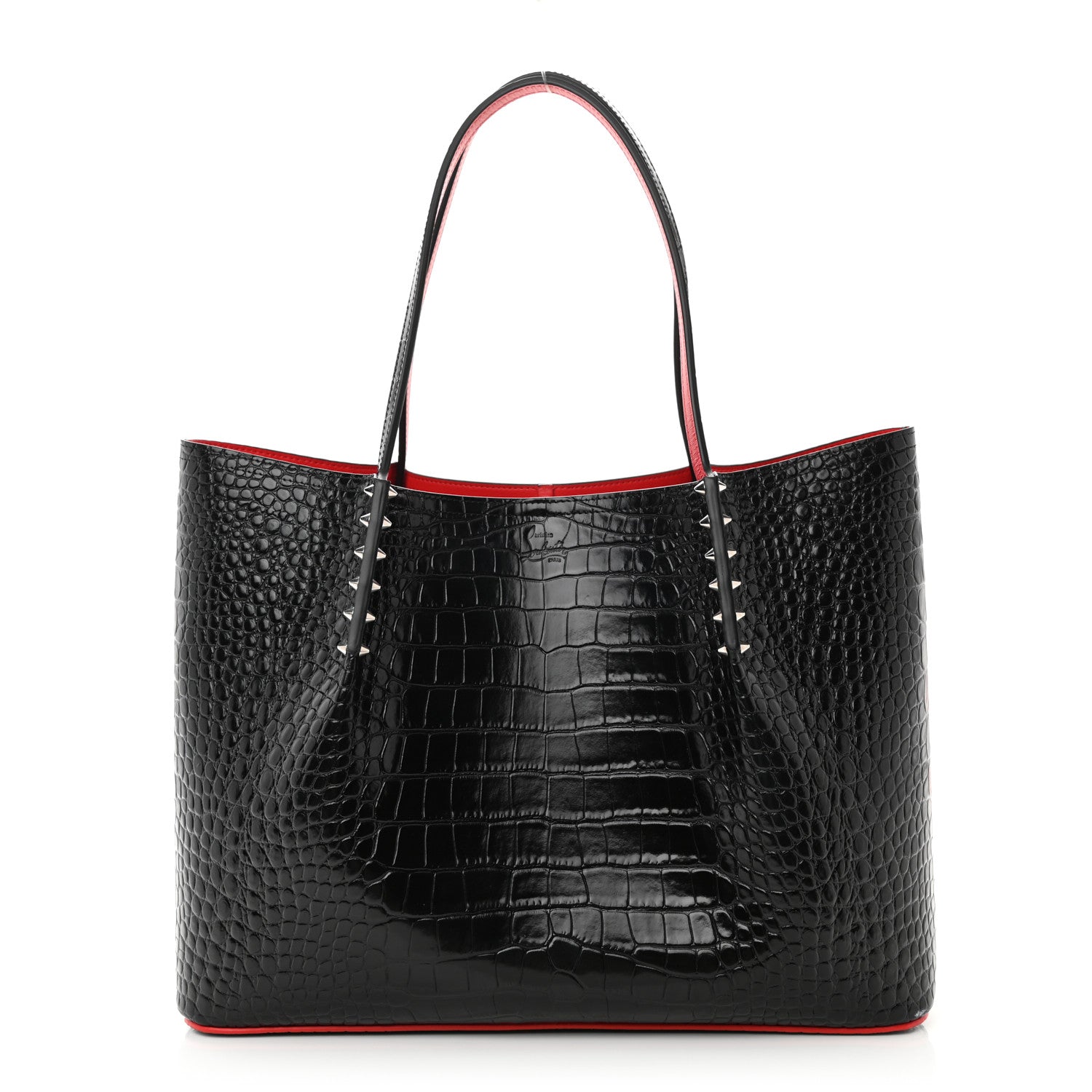 Christian Louboutin Calfskin Crocodile Embossed Spikes Large Cabarock Black 1 of 9