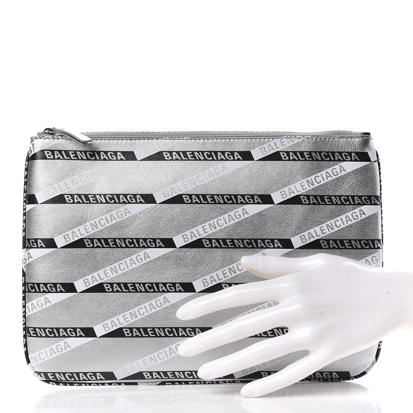 Metallic Calfskin Losange Monogram Pouch Silver Black White