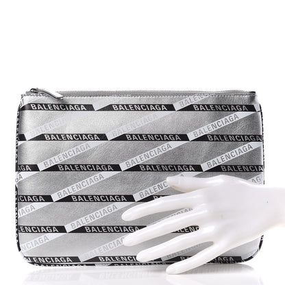 Balenciaga Metallic Calfskin Losange Monogram Pouch Silver Black White 2 of 8