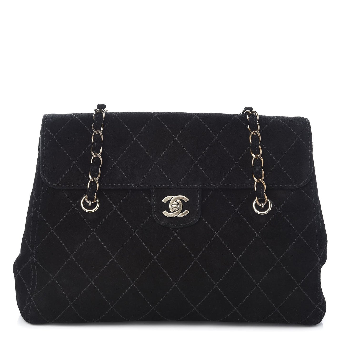 Suede Diamond Stitched Flap Bag Black