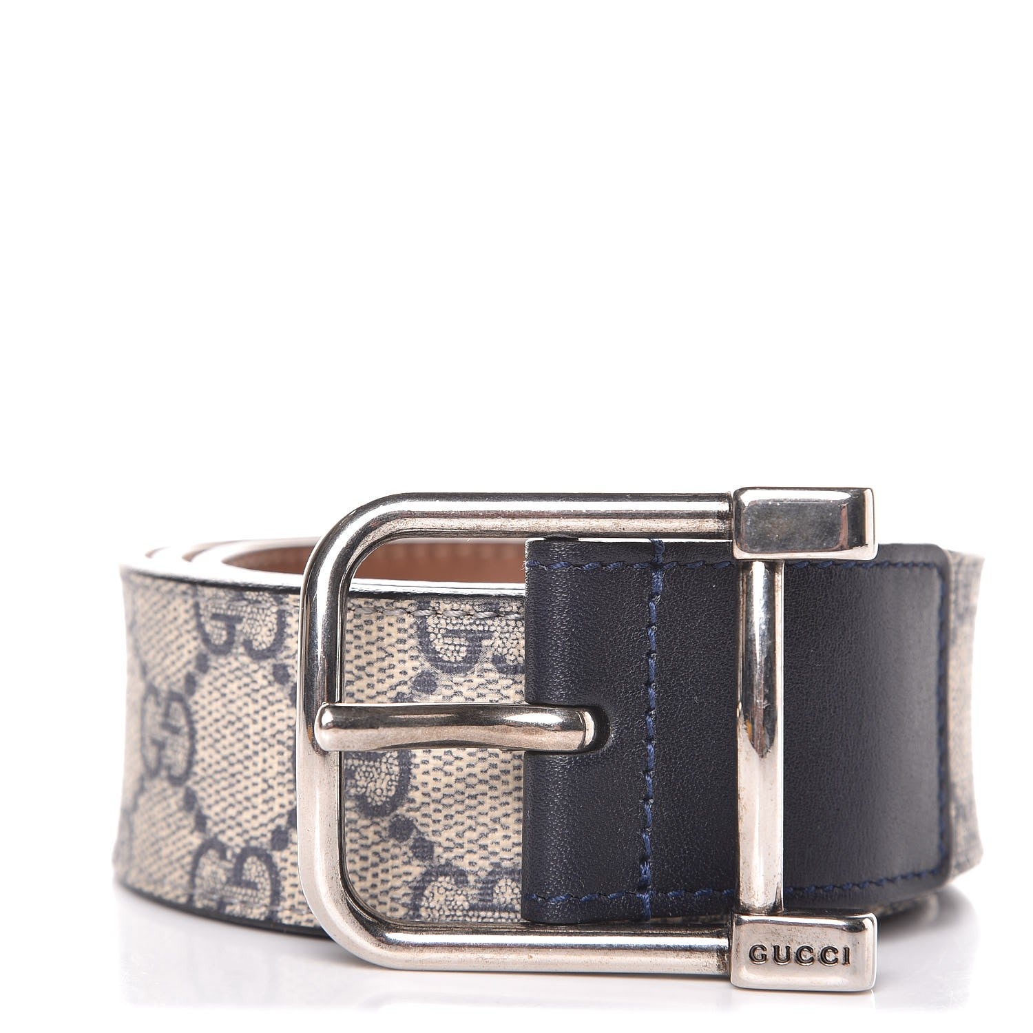 Gucci GG Supremem Monogram Selleria Calfskin Square Spur 40mm Belt 80 32 Beige Blue 1 of 11