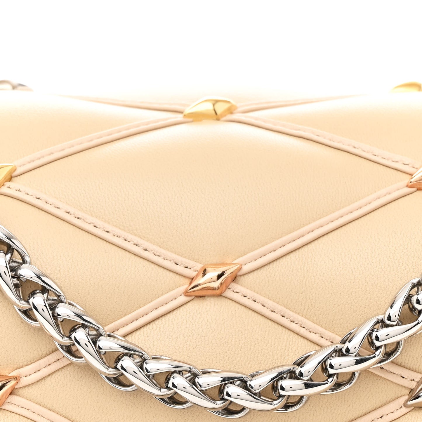 Lambskin Studded Malletage Top Handle GO-14 MM Beige
