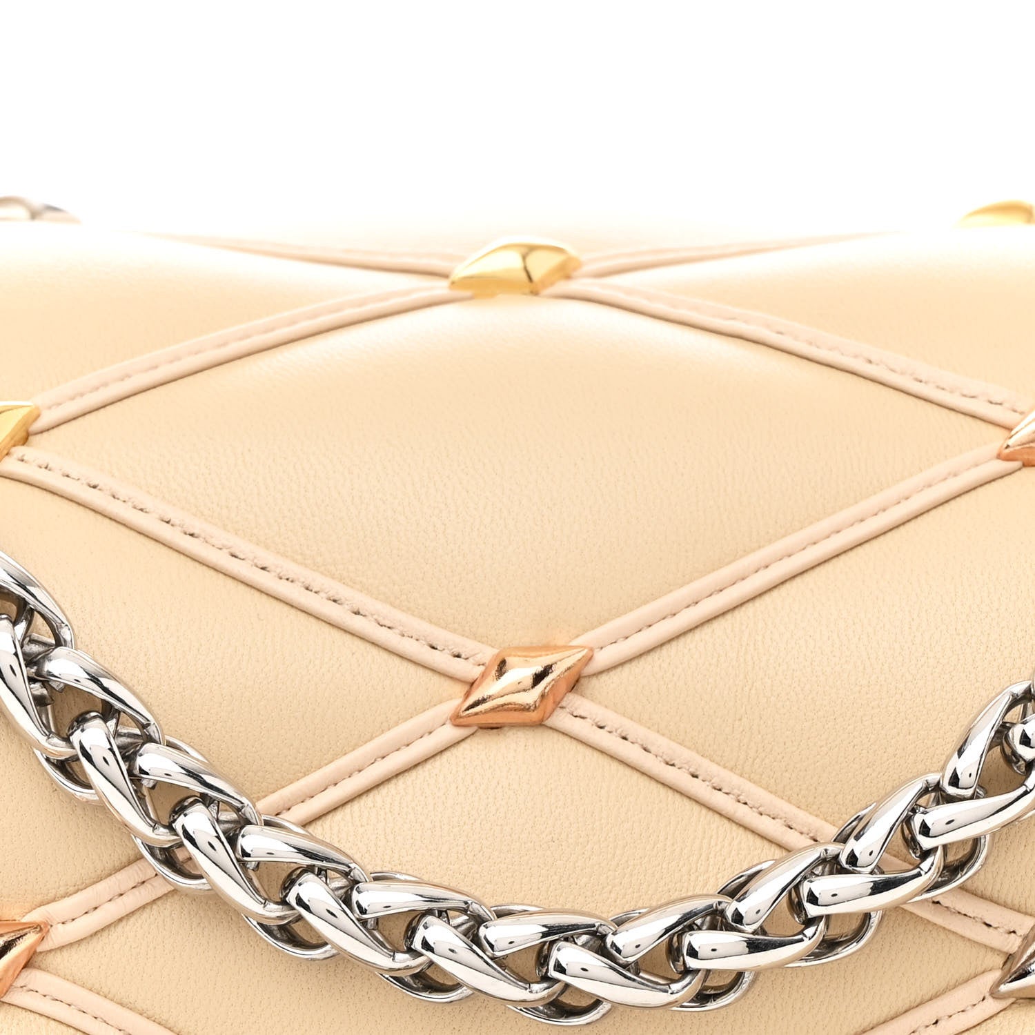 Louis Vuitton Lambskin Studded Malletage Top Handle GO-14 MM Beige 7 of 10