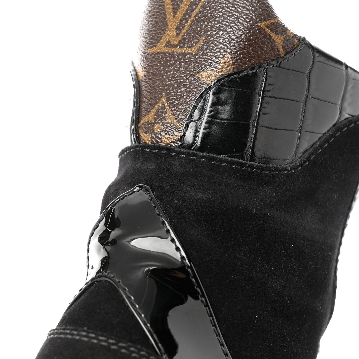 Suede Calfskin Monogram Laureate Platform Desert Boots 38 Black