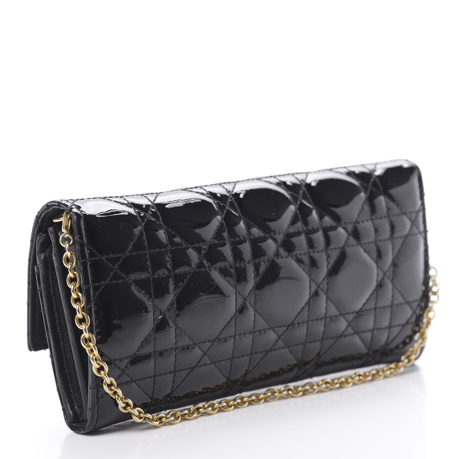 Christian Dior Patent Cannage Rendezvous Chain Wallet Black 3 of 10