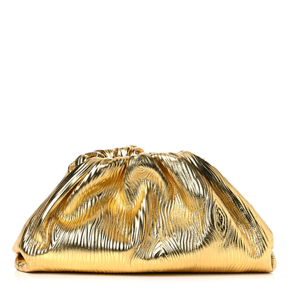 Bottega Veneta Metallic Bark Calfskin Embossed The Pouch Oversized Clutch Oro 1 of 12