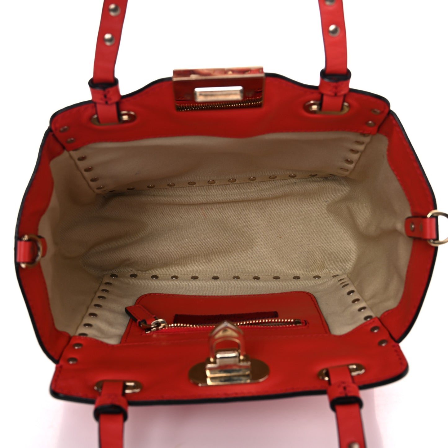 Vitello Mini Rockstud Tote Red