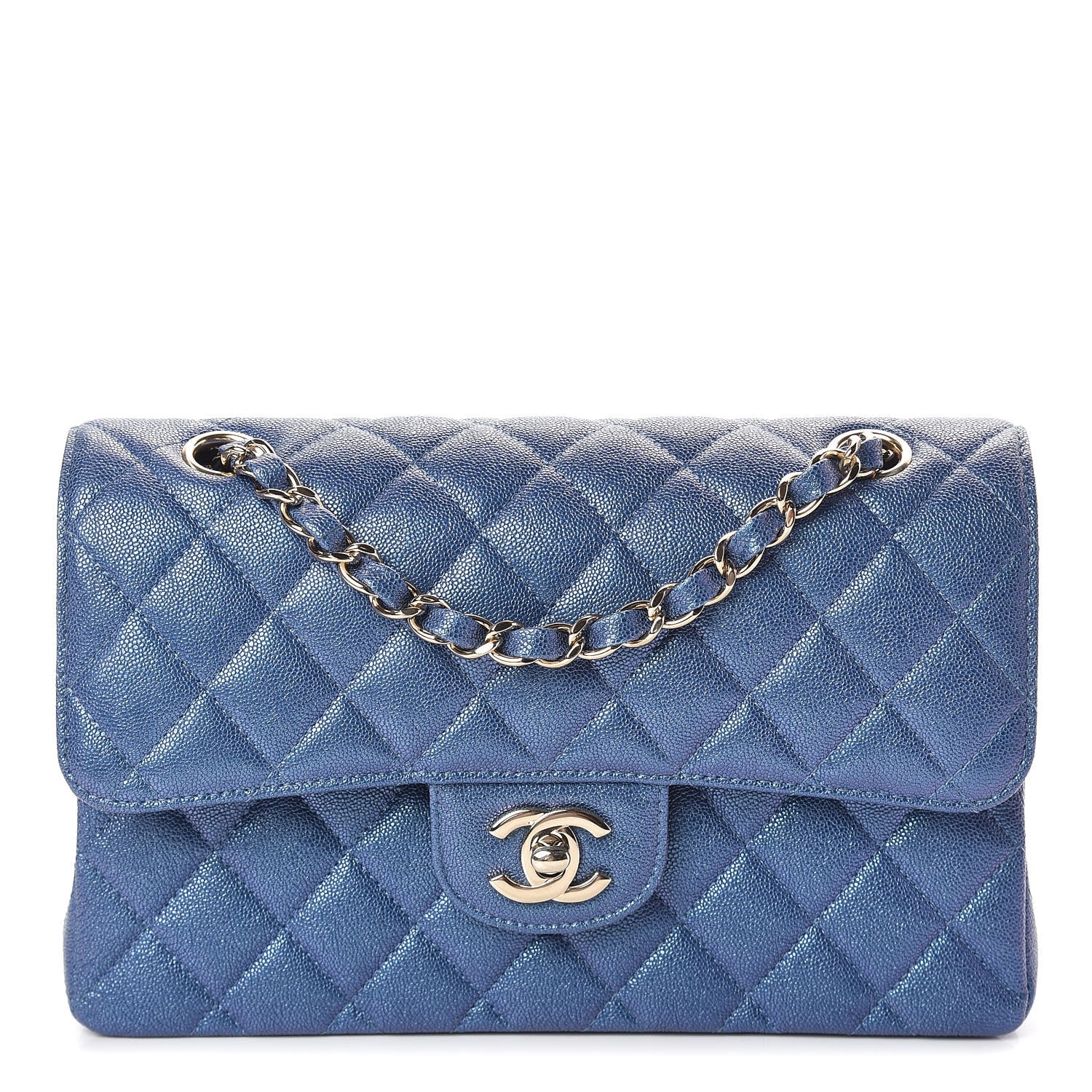 Chanel Iridescent Caviar Quilted Small Double Flap Dark Blue 1 of 10