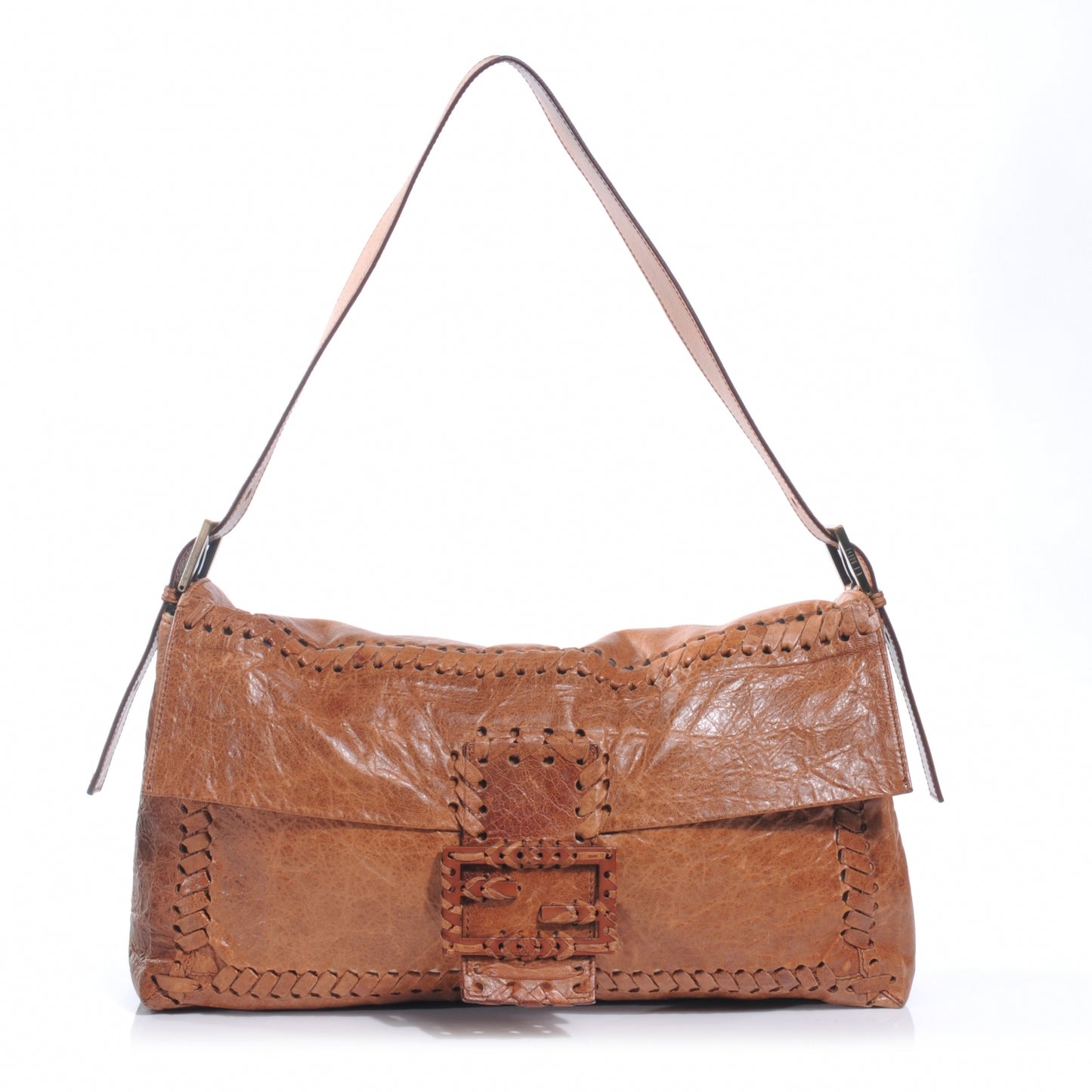 Goatskin Whipstitch Large Convertible Baguette Camel