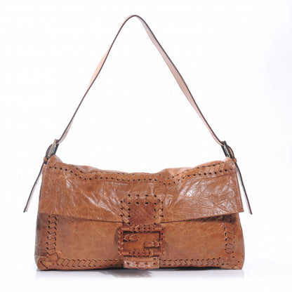 Fendi Goatskin Whipstitch Large Convertible Baguette Camel 1 of 9