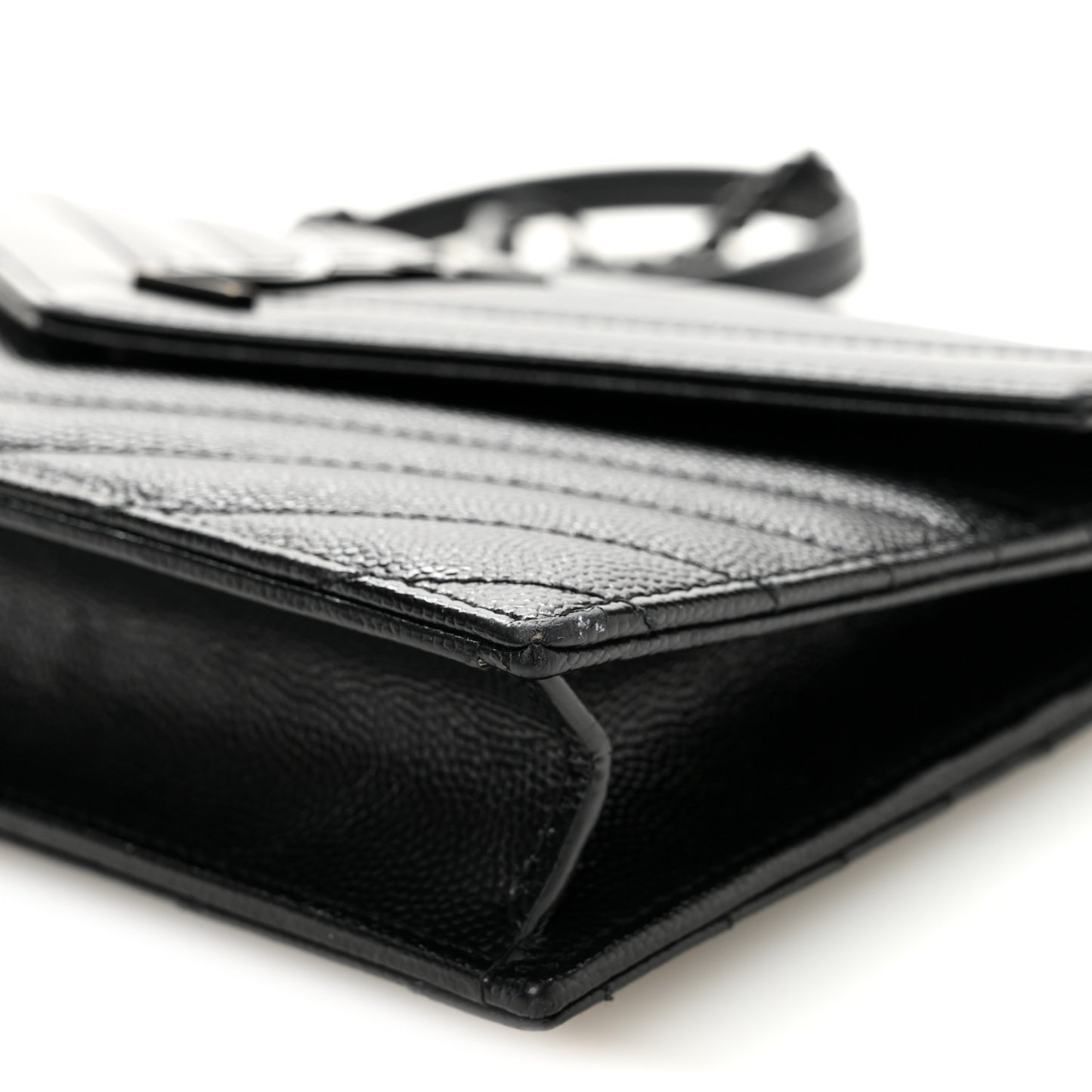 Grain De Poudre Matelasse Chevron Monogram Monochrome Envelope Chain Wallet Black
