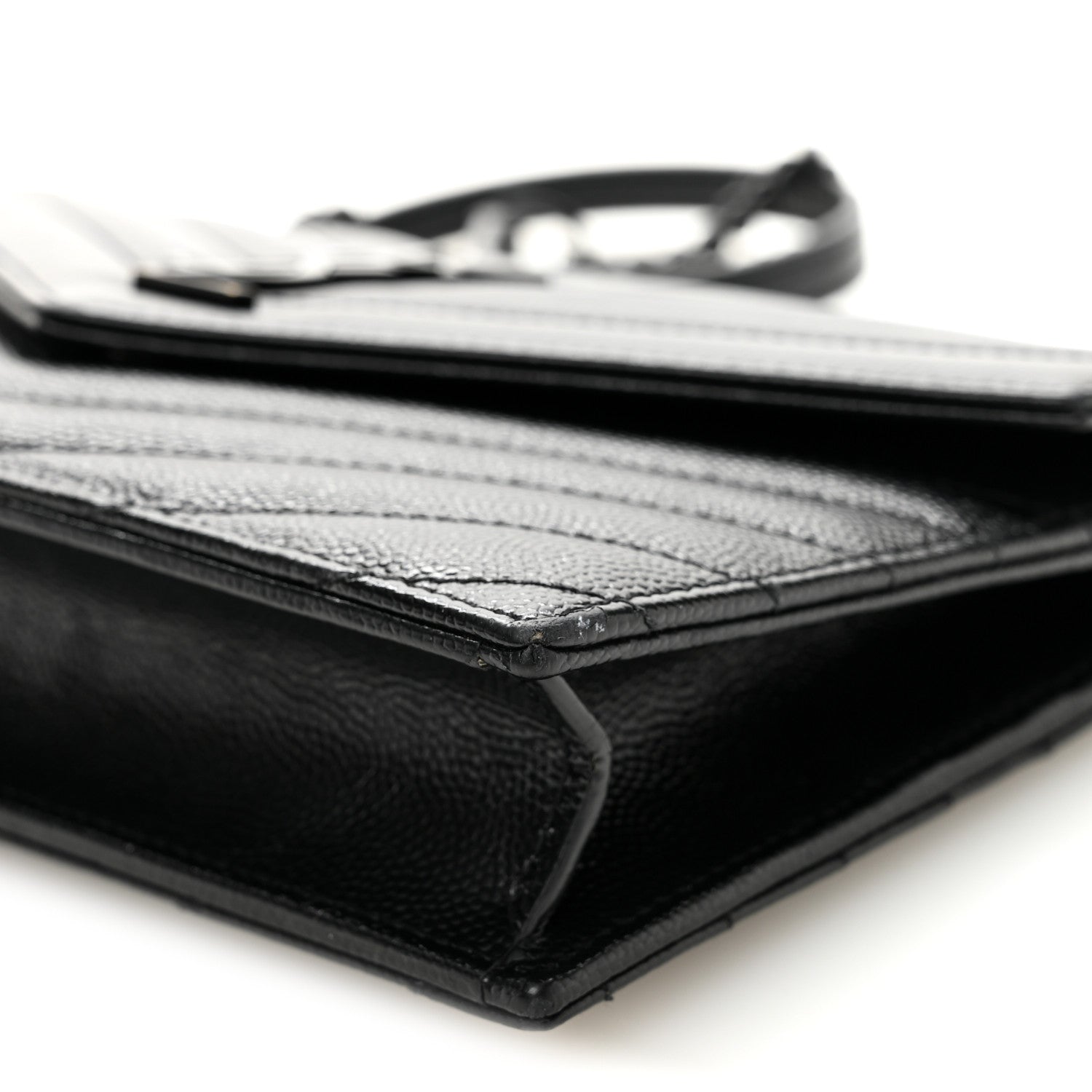 Saint Laurent Grain De Poudre Matelasse Chevron Monogram Monochrome Envelope Chain Wallet Black 10 of 12