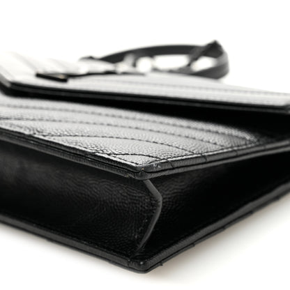Saint Laurent Grain De Poudre Matelasse Chevron Monogram Monochrome Envelope Chain Wallet Black 10 of 12