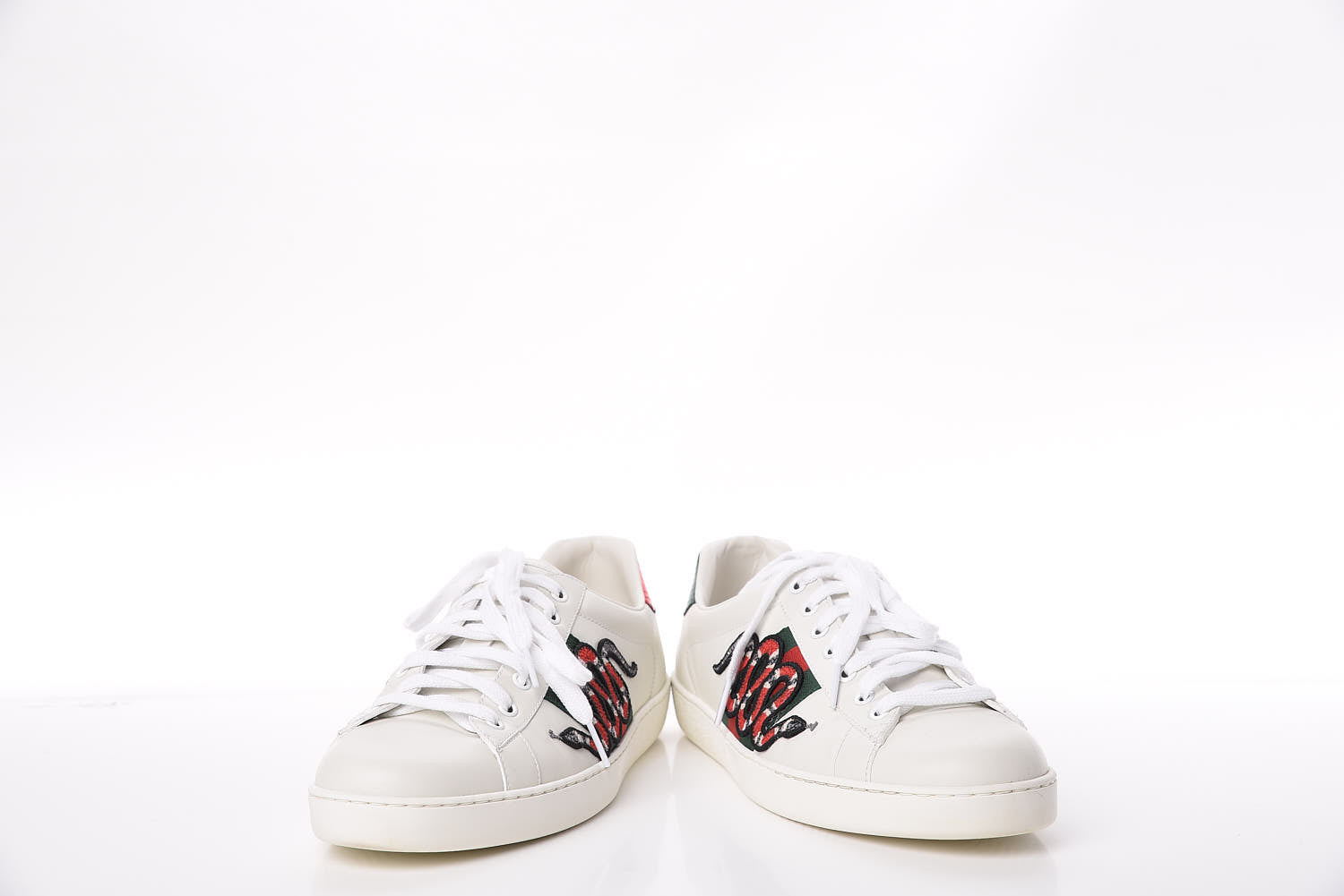 Gucci Calfskin Ayers Kingsnake Embroidered Mens Ace Sneakers 9.5 Green Red 6 of 13